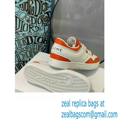 Celine Trainer Low Lace-up Sneakers In Calfskin White/Orange 2022 - Click Image to Close