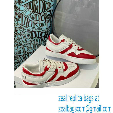 Celine Trainer Low Lace-up Sneakers In Calfskin White/Red 2022 - Click Image to Close