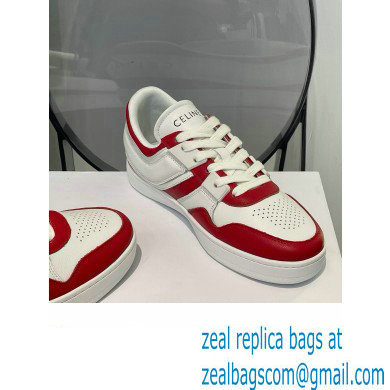 Celine Trainer Low Lace-up Sneakers In Calfskin White/Red 2022 - Click Image to Close