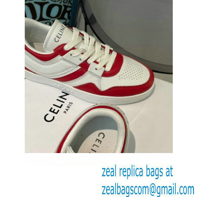 Celine Trainer Low Lace-up Sneakers In Calfskin White/Red 2022 - Click Image to Close