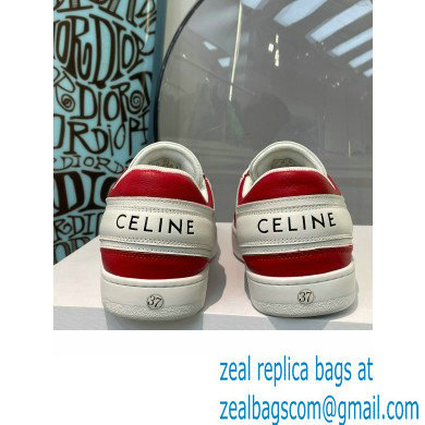 Celine Trainer Low Lace-up Sneakers In Calfskin White/Red 2022 - Click Image to Close