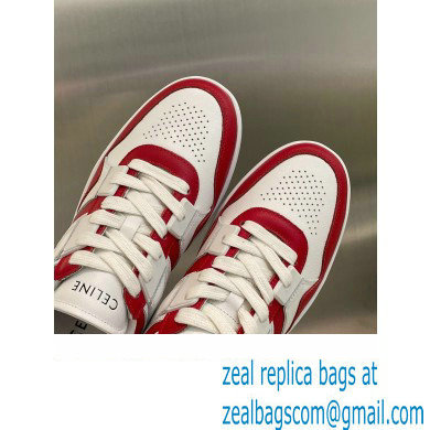 Celine Trainer Low Lace-up Sneakers In Calfskin White/Red 2022 - Click Image to Close