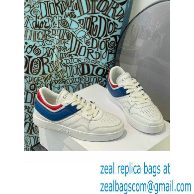 Celine Trainer Low Lace-up Sneakers In Calfskin White/Red/Blue 2022 - Click Image to Close