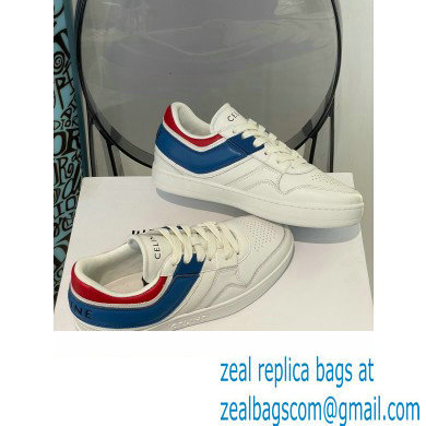 Celine Trainer Low Lace-up Sneakers In Calfskin White/Red/Blue 2022 - Click Image to Close