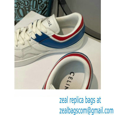 Celine Trainer Low Lace-up Sneakers In Calfskin White/Red/Blue 2022