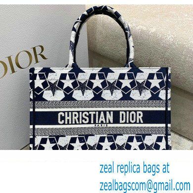 Dior Small Book Tote Bag in Dior etoile Embroidery Blue/White 2022