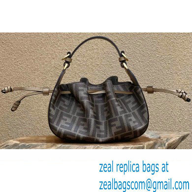 Fendi Pomodorino Drawstring Mini Bucket Bag Brown FF fabric 2022 - Click Image to Close