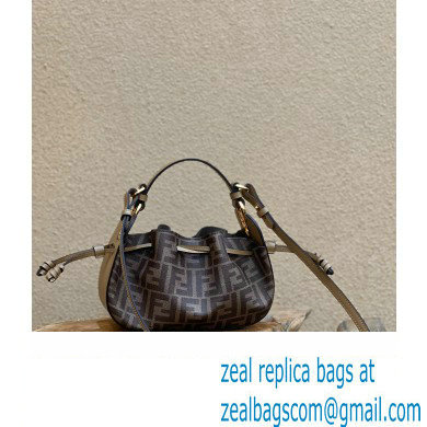 Fendi Pomodorino Drawstring Mini Bucket Bag Brown FF fabric 2022