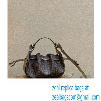 Fendi Pomodorino Drawstring Mini Bucket Bag Brown FF fabric 2022 - Click Image to Close