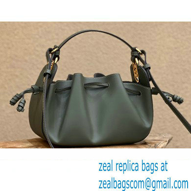 Fendi Pomodorino Drawstring Mini Bucket Bag Leather Dark Green 2022