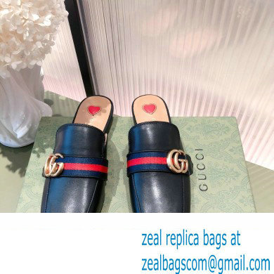 Gucci Double G Leather slipper 423694 Web Black 2022