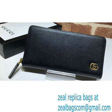 Gucci GG Marmont Leather Zip Around Wallet 428736 Black/Gold 2022 - Click Image to Close