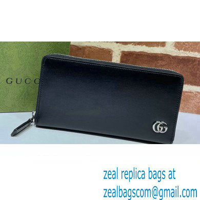 Gucci GG Marmont Leather Zip Around Wallet 428736 Black/Silver 2022 - Click Image to Close