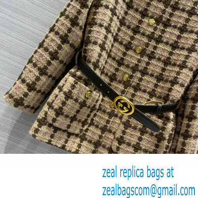 Gucci Lame check tweed jacket with belt 2022