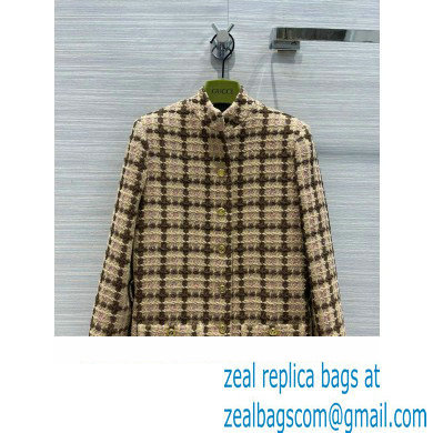 Gucci Lame check tweed jacket with belt 2022