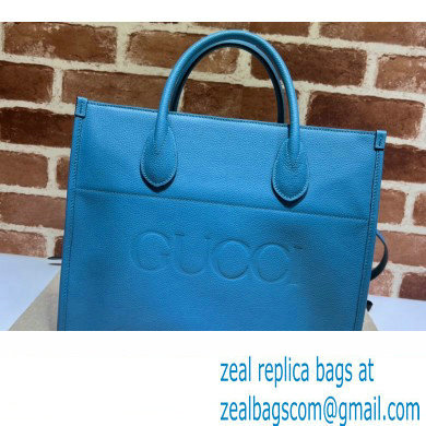 Gucci Small Tote Bag with Gucci Logo 674822 Blue 2022 - Click Image to Close