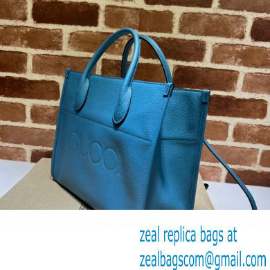 Gucci Small Tote Bag with Gucci Logo 674822 Blue 2022 - Click Image to Close