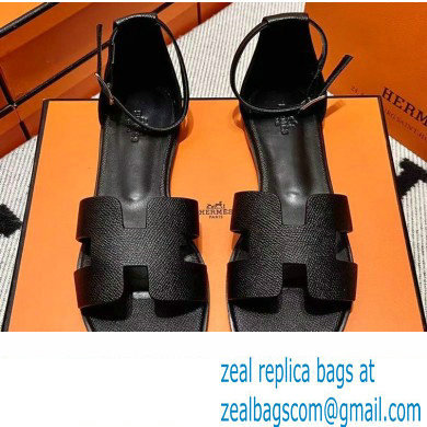 Hermes Epsom Calfskin Santorini Sandals Handmade Black