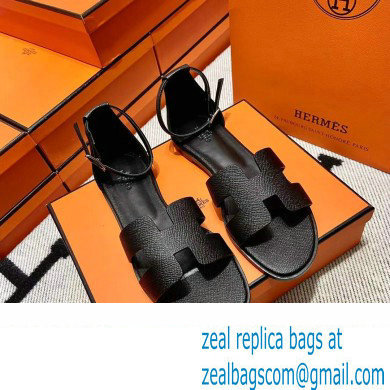 Hermes Epsom Calfskin Santorini Sandals Handmade Black