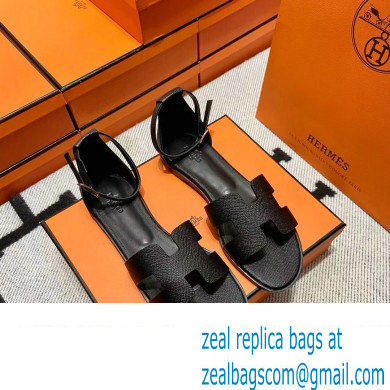 Hermes Epsom Calfskin Santorini Sandals Handmade Black