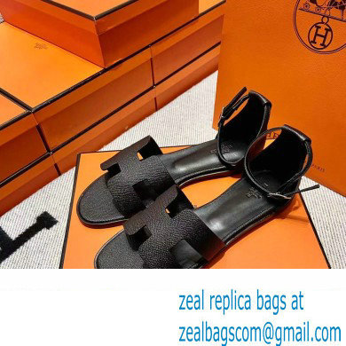 Hermes Epsom Calfskin Santorini Sandals Handmade Black