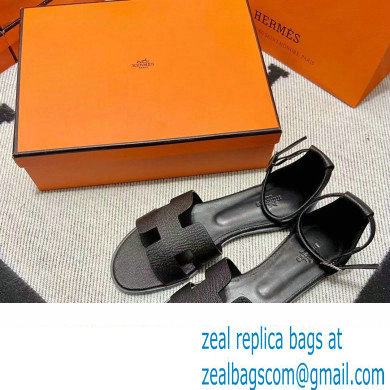 Hermes Epsom Calfskin Santorini Sandals Handmade Black