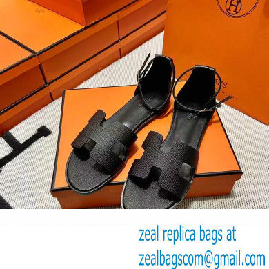 Hermes Epsom Calfskin Santorini Sandals Handmade Black