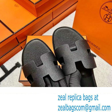 Hermes Epsom Calfskin Santorini Sandals Handmade Black