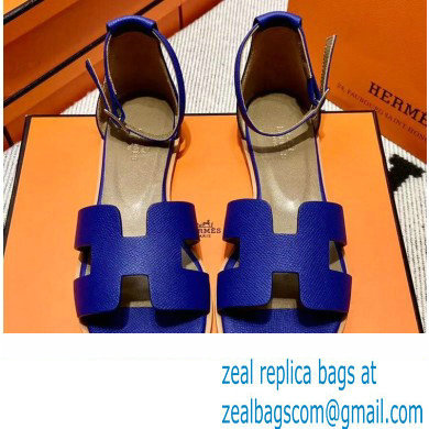 Hermes Epsom Calfskin Santorini Sandals Handmade Blue