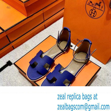 Hermes Epsom Calfskin Santorini Sandals Handmade Blue