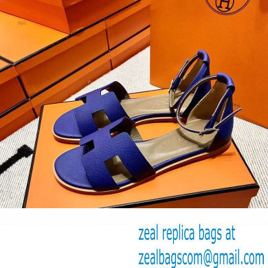Hermes Epsom Calfskin Santorini Sandals Handmade Blue