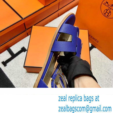 Hermes Epsom Calfskin Santorini Sandals Handmade Blue