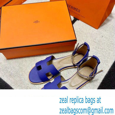 Hermes Epsom Calfskin Santorini Sandals Handmade Blue