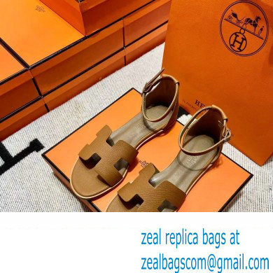 Hermes Epsom Calfskin Santorini Sandals Handmade Brown - Click Image to Close