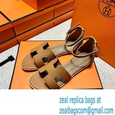 Hermes Epsom Calfskin Santorini Sandals Handmade Brown