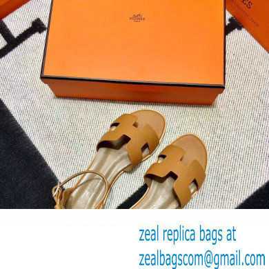 Hermes Epsom Calfskin Santorini Sandals Handmade Brown