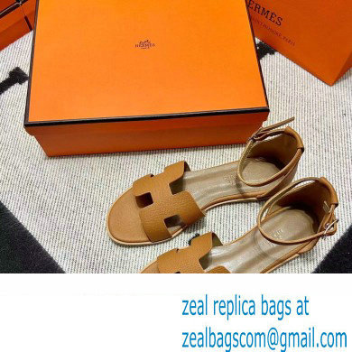 Hermes Epsom Calfskin Santorini Sandals Handmade Brown