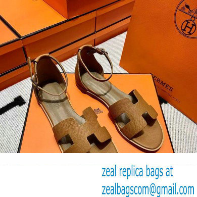 Hermes Epsom Calfskin Santorini Sandals Handmade Brown