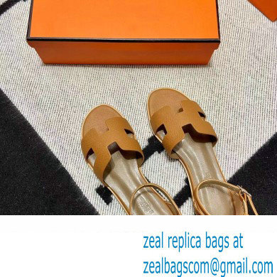 Hermes Epsom Calfskin Santorini Sandals Handmade Brown