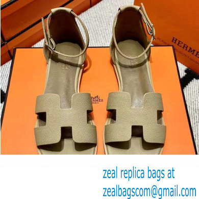 Hermes Epsom Calfskin Santorini Sandals Handmade Camel