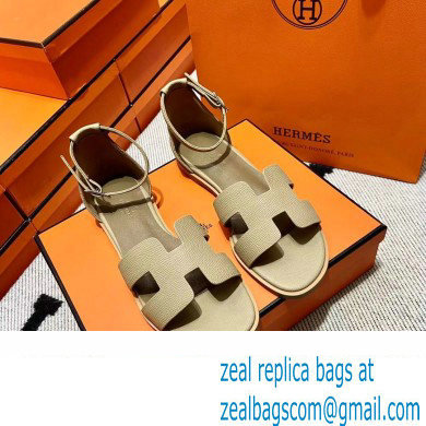 Hermes Epsom Calfskin Santorini Sandals Handmade Camel