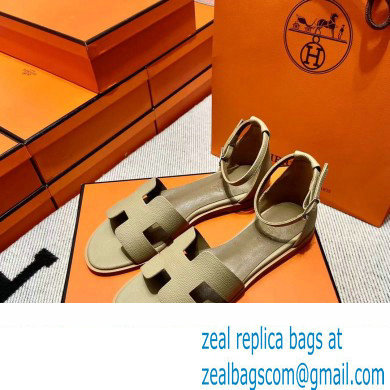 Hermes Epsom Calfskin Santorini Sandals Handmade Camel