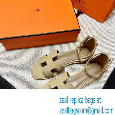 Hermes Epsom Calfskin Santorini Sandals Handmade Camel