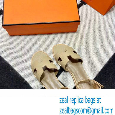 Hermes Epsom Calfskin Santorini Sandals Handmade Camel