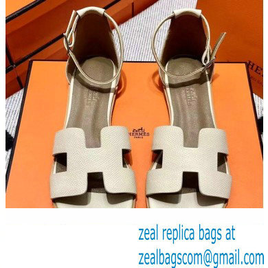 Hermes Epsom Calfskin Santorini Sandals Handmade Creamy