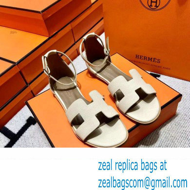 Hermes Epsom Calfskin Santorini Sandals Handmade Creamy