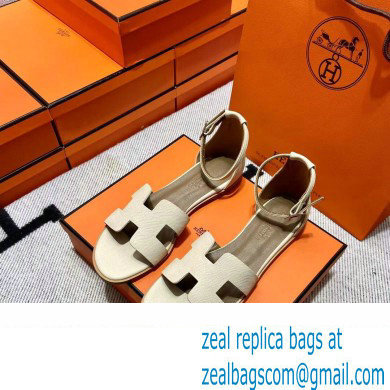 Hermes Epsom Calfskin Santorini Sandals Handmade Creamy