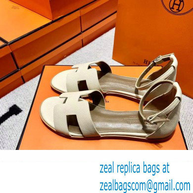 Hermes Epsom Calfskin Santorini Sandals Handmade Creamy