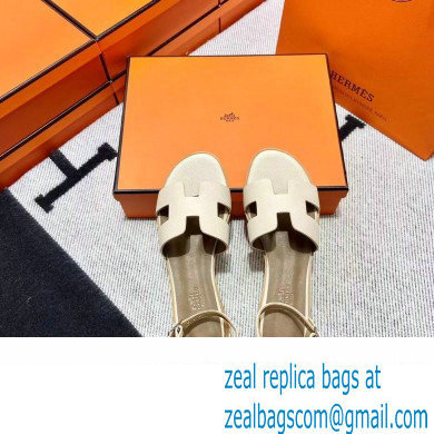 Hermes Epsom Calfskin Santorini Sandals Handmade Creamy