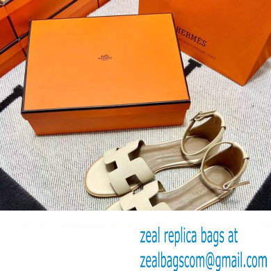 Hermes Epsom Calfskin Santorini Sandals Handmade Creamy